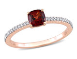 2/3 Carat (ctw) Garnet Ring in 10K Rose Pink Gold with 1/12 Carat (ctw) Diamonds